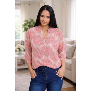 Pink Paisley 3/4 Sleeve Blouse Lightweight Summer Top Size 8